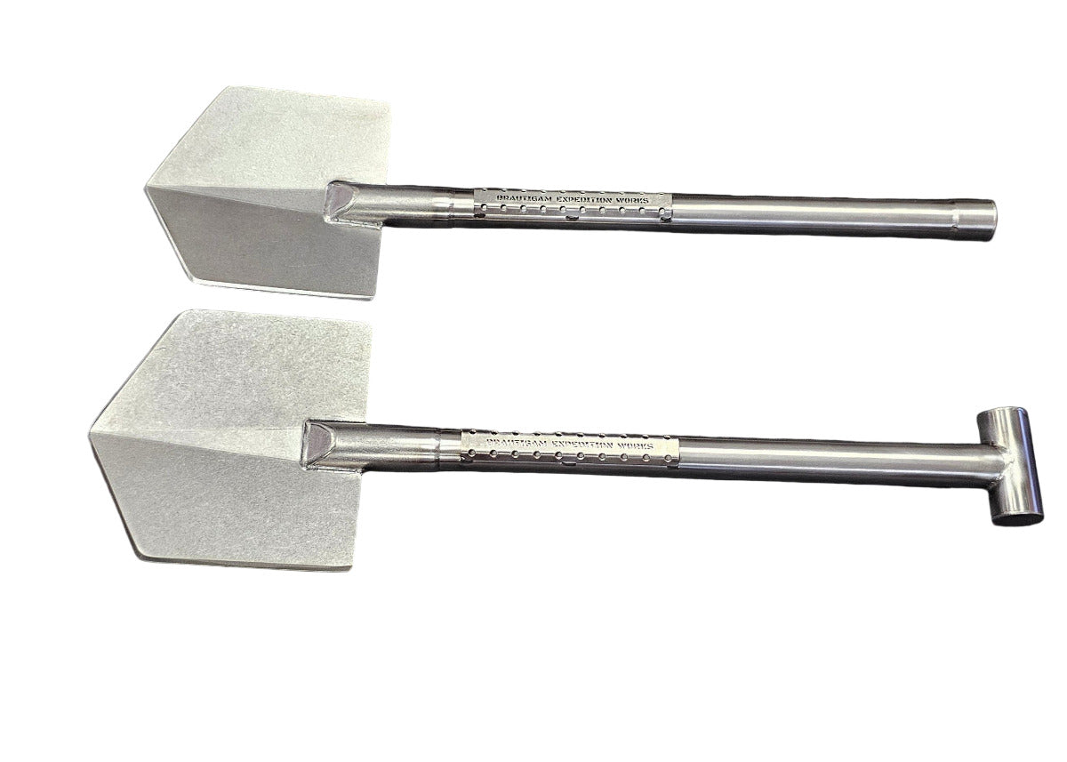 two titanium shovels made by brautigam expedition works.