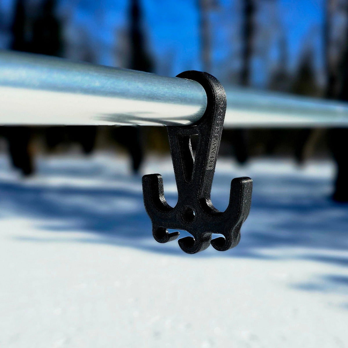 Hot tent gear hook in snow